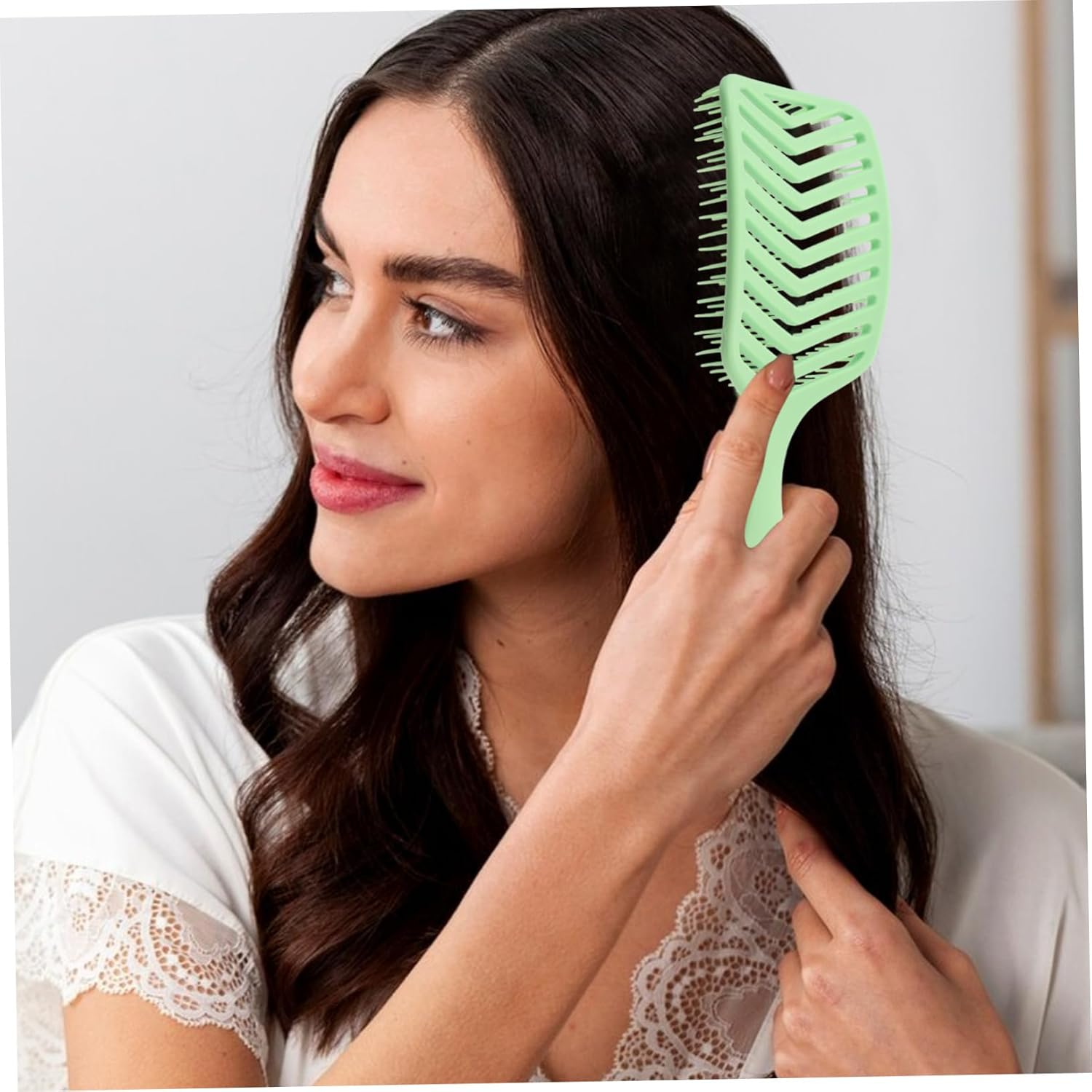 MERRYHAPY Candy Color Hair Styling Comb Set 2Pcs V-Shaped Hollow Scalp Massage Combs for Women Volumizing Hair Root Lifting Detangling Brush Green - Rosy image number 5
