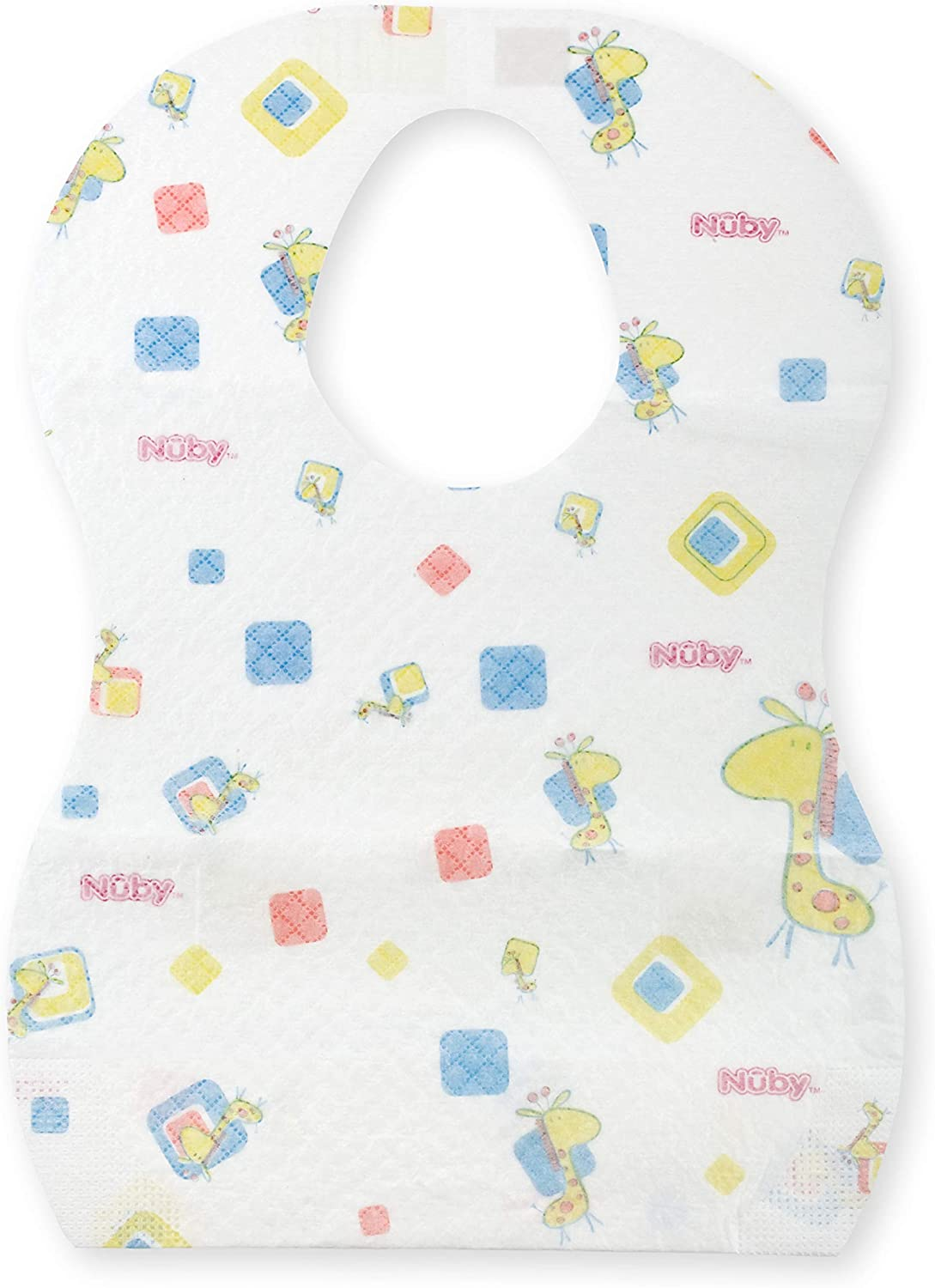 Nuby Bibs Disposable 10Pk Baby Bibs Pack - Leak Proof Bibs with Stay-Open Pocket - Velcro Closure Feeding Bibs - for Infants & Toddlers