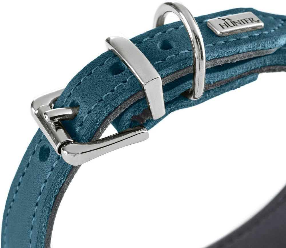 HUNTER Malta Dog Collar Petrol, Made of Oiled Soft Cowhide Leather, Soft Cowhide, Hardwearing, Brilliant Colours, Handmade, Made in Germany, Size: 37 image number 7