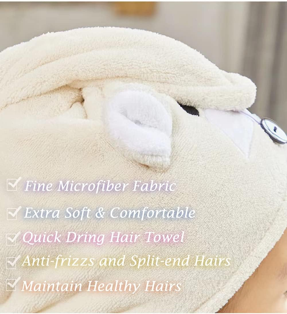 Anti-Frizz Kids Hair Towel Absorbent Quick Drying Girls Hair Turban Towel with Button Wet Hair Dryer Cap Ultra Soft Hair Drying Towel Wrap Twist Hat for Curly, Long Hair and All Hair Types,S,Pink image number 6