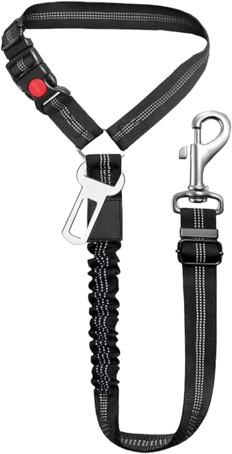 2 in 1 Dog Car Seatbelts, Pet Safe Guard Car Seat Belt Headrest Restraint Clip, Adjustable Dog Car Harness Belt with Anti-Shock Elastic Bungee Buffer (Black)