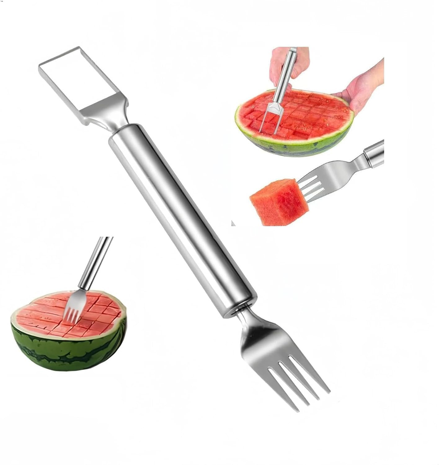 2-In-1 Watermelon Fork Slicer Cutter, Stainless Steel, Portable Cutter Slicer Tool,Dual Head Fruit Forks for Home Party Camping Kitchen Gadget(1 PCS) image number 1