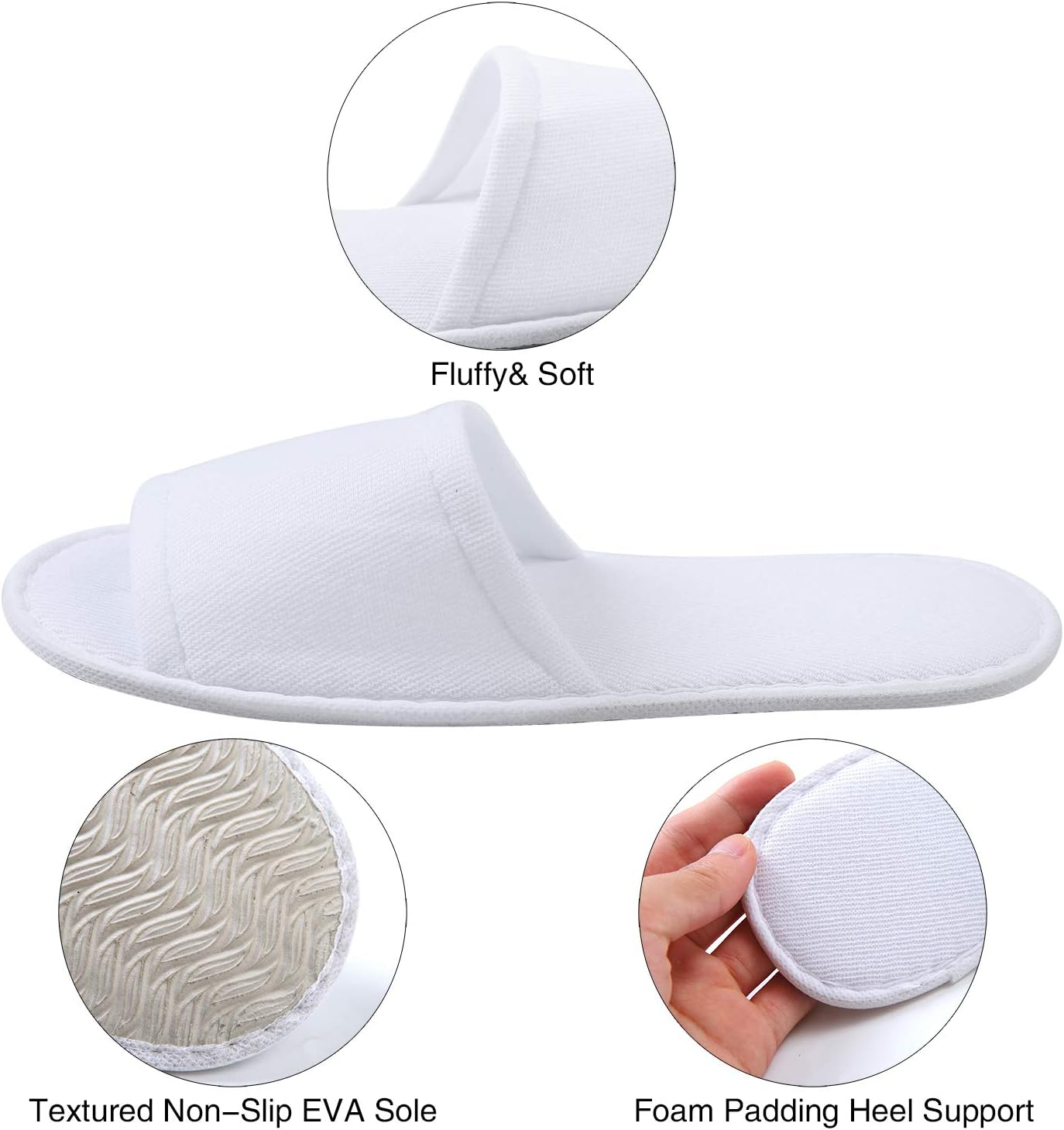 Elcoho 12 Pairs Open Toe Spa Slippers White Spa Hotel Guest Slippers for Spa, Party Guest, Hotel and Travel, Fits Most Men and Women