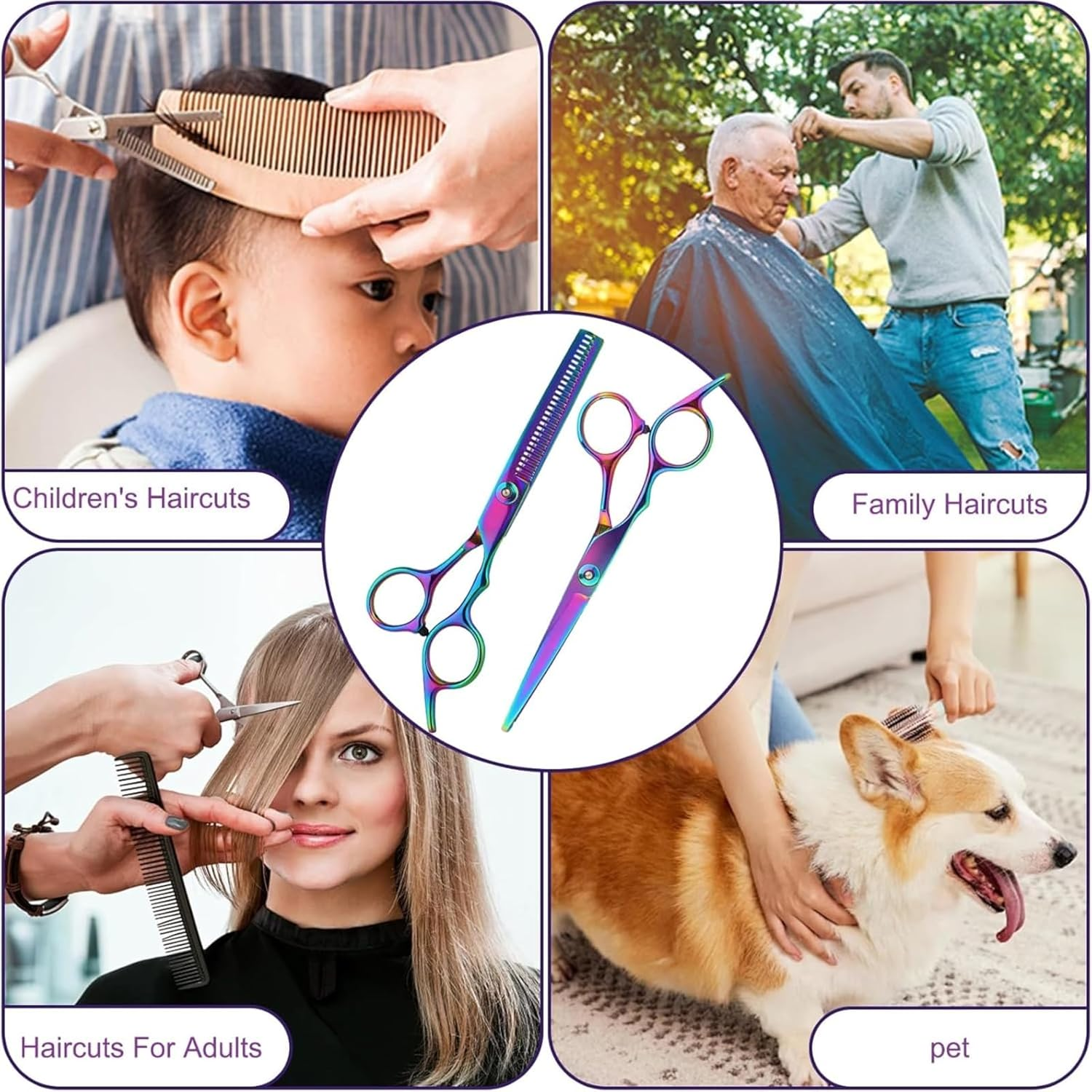 TAVVKE Professional Hair Cutting and Thinning Scissors - Titanium Coated - Barber Hair Cutting and Thinning Scissors with Pouch - Stainless Steel - Adjustable Tension Knob image number 1