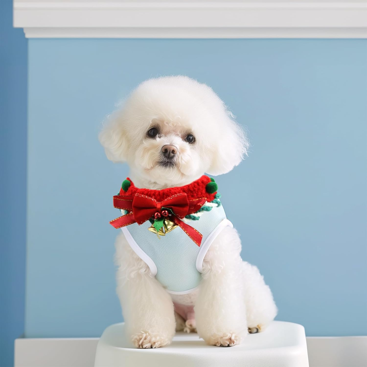 2 Pcs Christmas Collar with Bells Handmade Knitted Crochet Breakaway Scarf Collar for Cat and Puppy Adjustable Cute Woven Collars Necktie for Kittens Small Pets Accessories Christmas Costume Outfits image number 1