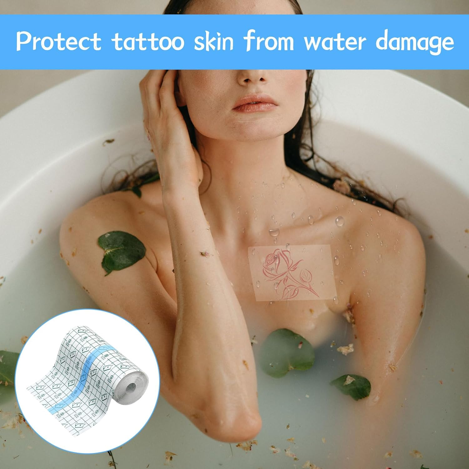 Waterproof Bandage, Wound Dressing Bandage, Second Skin Tattoo Film 15Cm X 5M, Disposable Stretch Adhesive Bandage for Shower Shield Dressing, Tattoo Supplies for Tattoo Aftercare Swimming image number 3