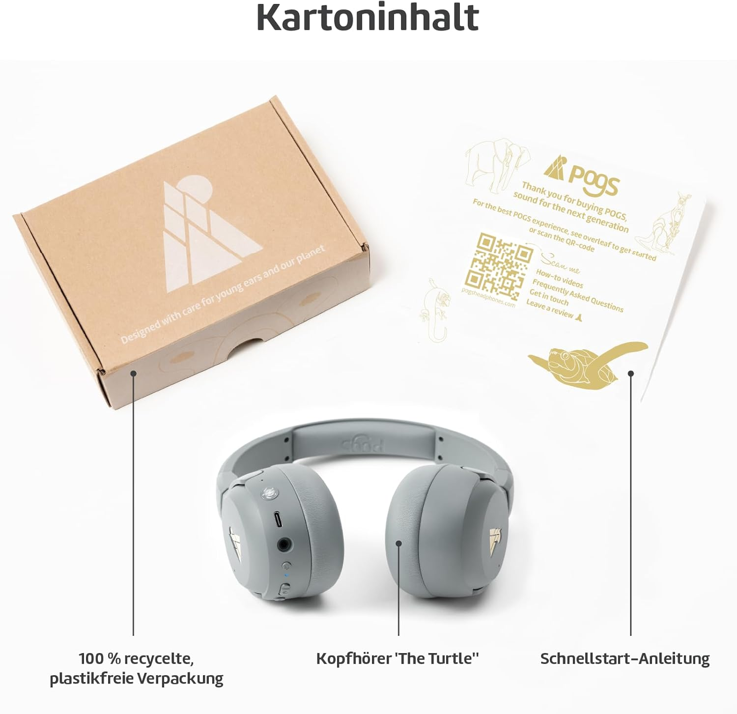 POGS Drahtloser Bluetooth Over-Ear Noise Cancelling-Kopfh&ouml;rer | the Turtle | Faltbarer Robuster Kopfh&ouml;rer | Lautst&auml;rkebegrenzung 85 Db, Mikrofon | Kabellose Musik-Sharing-Funktion (Grau) - Rosa image number 7