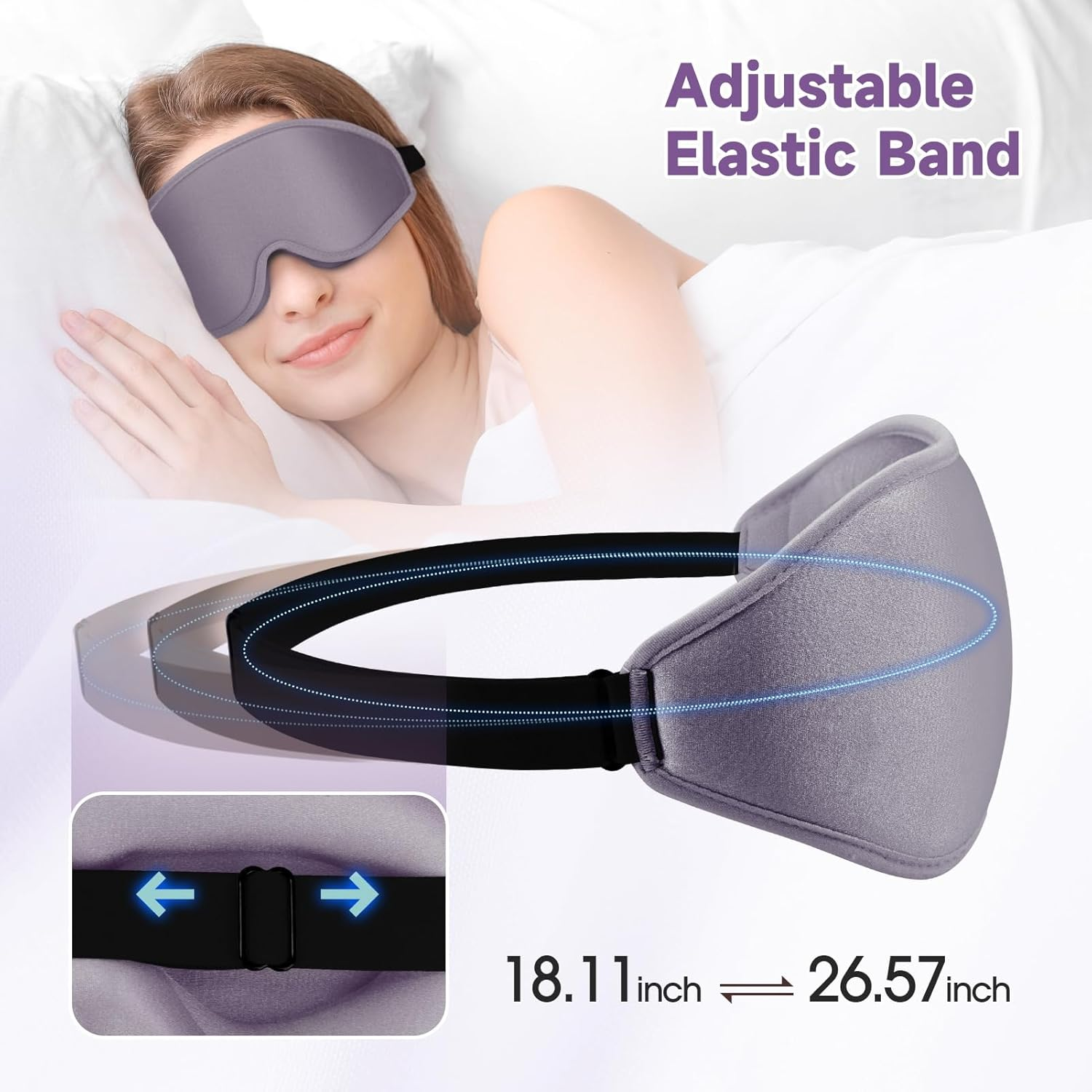 3D Eye Sleep Mask, 99% Fully Block Out Light Deep Contoured Eyes Cover NO Pressure with Adjustable Strap, Long Lash Extension Eyes Mask for Women Men Sleeping Travel Home Nap Rest Use (Light Purple) - Grey image number 3