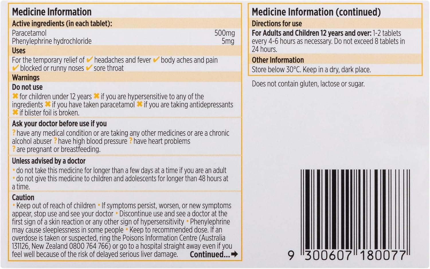 Codral Cold & Flu Tablets 10 Pack |Paracetamol Relieves Headaches |Reduce Fevers Aches & Pains| Phenylephrine Relives Blocked & Runny Noses image number 2