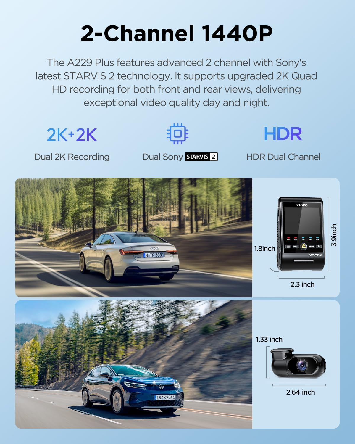 VIOFO A229 plus Dash Cam with Dual STARVIS 2 Sensors, 2 Channel HDR, 1440P+1440P Front and Rear, Voice Control Car Dash Camera, 5Ghz Wi-Fi, Ultra-Precise GPS, 24 Hours Parking Mode, Support 512GB Max image number 5