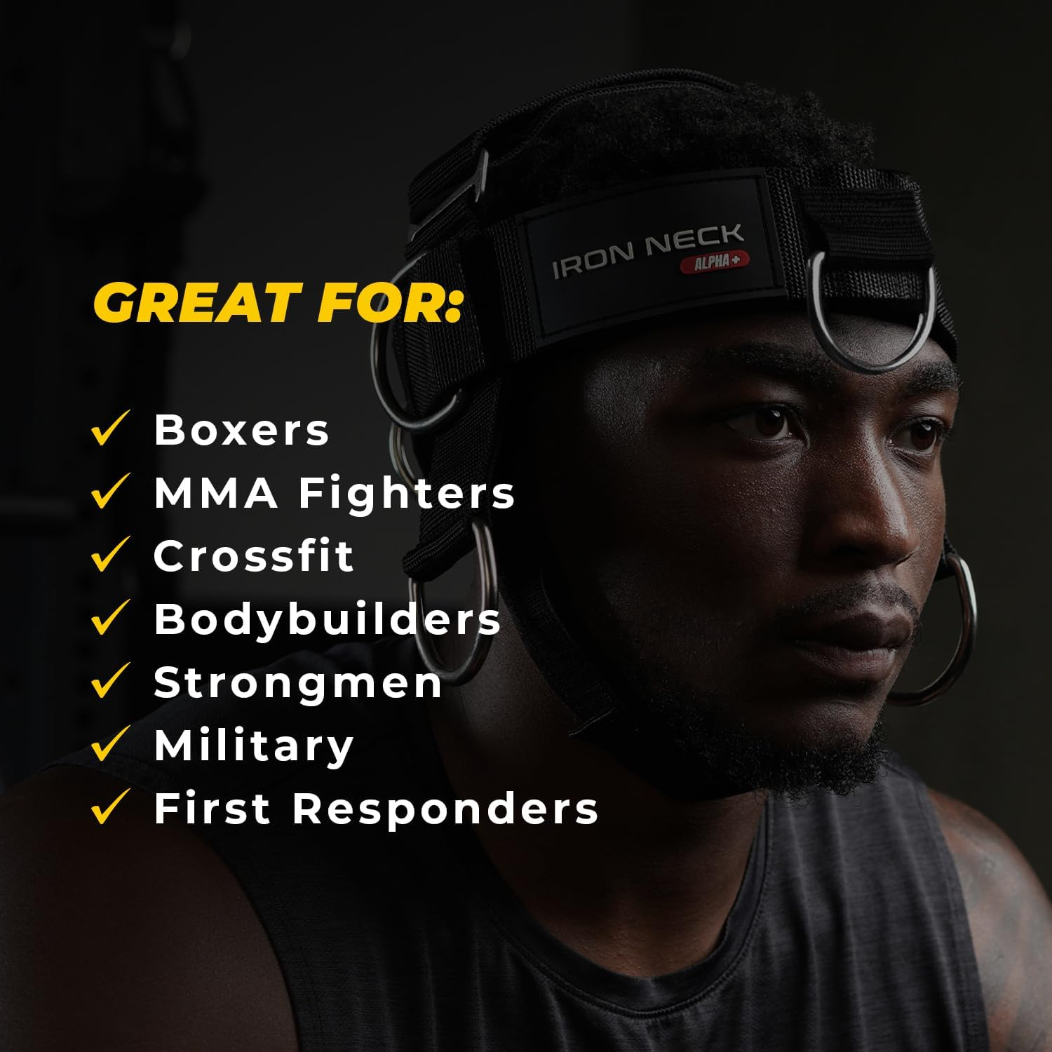 Iron Neck Alpha plus Training Harness &ndash; Neck Weight Workout Harness &ndash; Adjustable Head Harness with Weight Lifting Tether &ndash; Improve Neck Strength with Linear and Rotational Neck Exercises