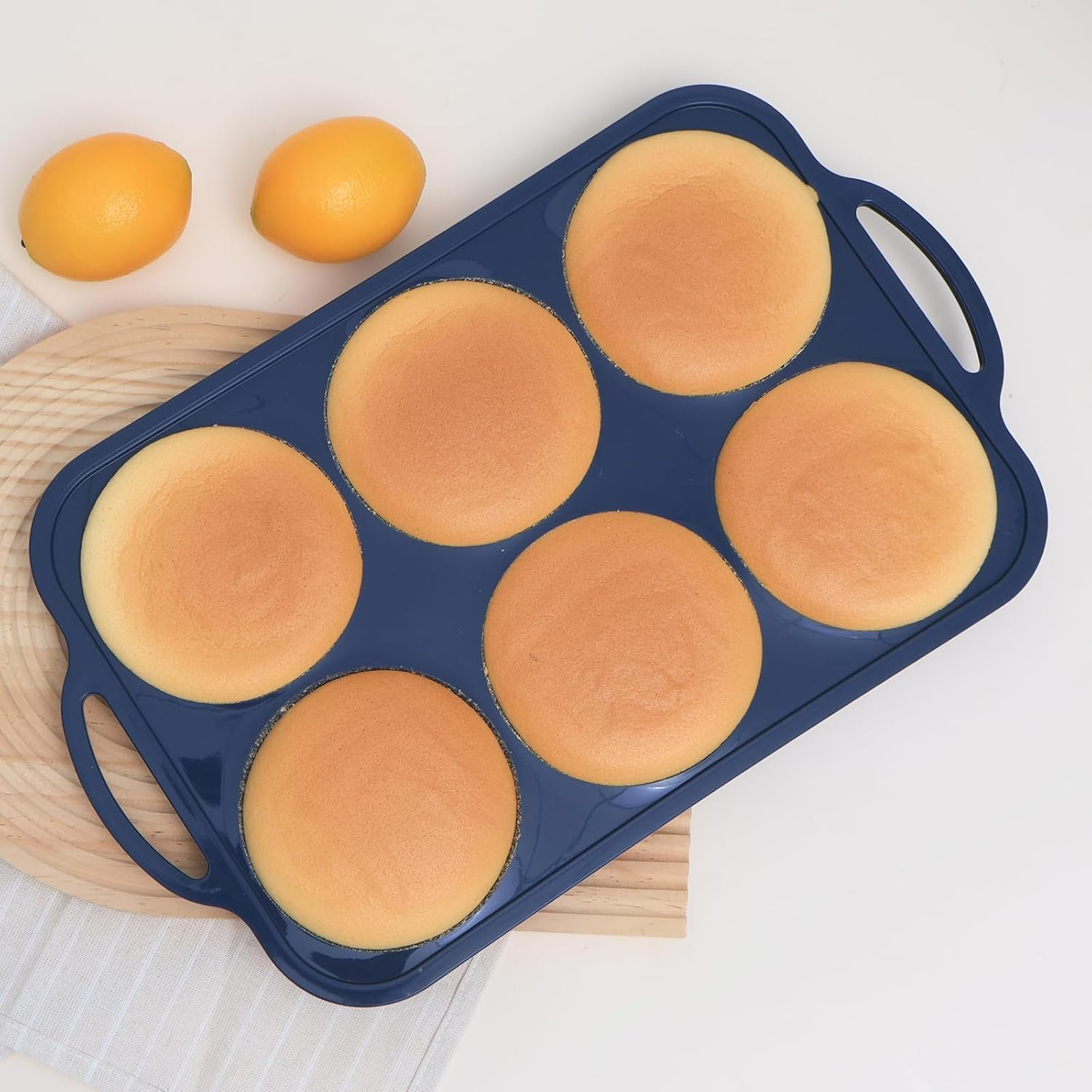 4 Inch Jumbo Silicone Muffin Top Pan with Metal Frame, Non Stick Silicone Egg Mold for Oven, Large Whoopie Pie Baking Pan for English Breakfast Sandwich, Egg Bite by Folksy Super Kitchen, Grey image number 2