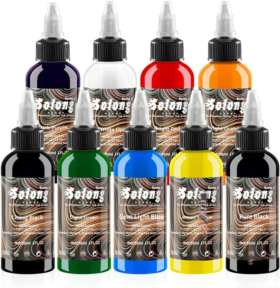 Solong Tattoo 9PCS Tattoo Ink Color Set, 1Oz (30Ml) Tattoo Supply USA Pigment Kit Ink Set TI302S-30-9 image number 5