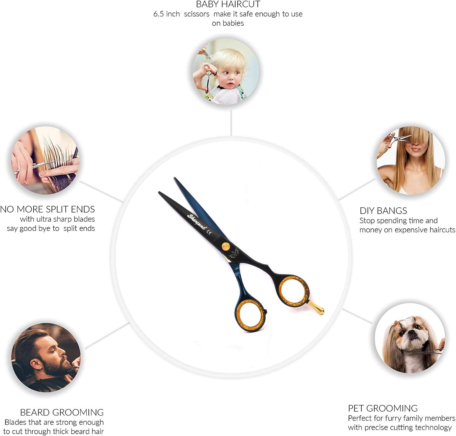 Hair Cutting Scissors Professional 6.5'' Hairdressing Shears, Thinning Scissors, Japanese Stainless Steel Razor Sharp Scissors for Barber & Salon Kit for Men & Women image number 6