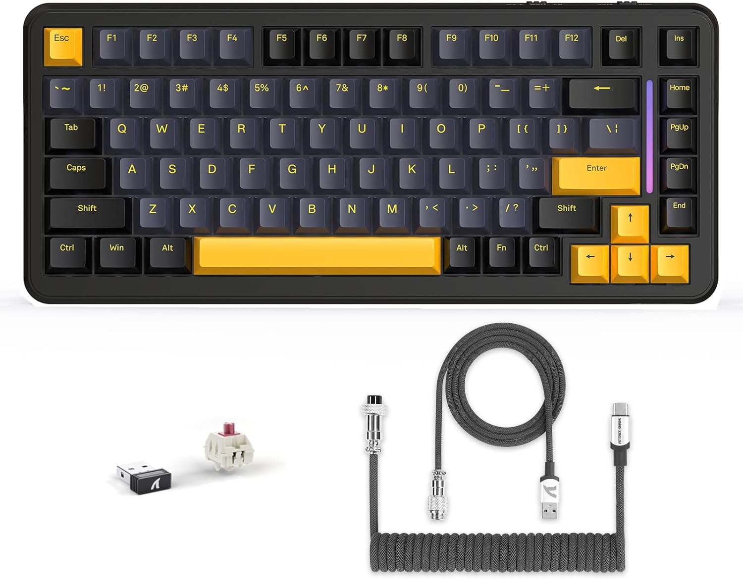 Lexonelec X ATTACK SHARK M86 Pro Wireless Mechanical Keyboard, Bt/2.4G/Wired, 4000Mah, Hot Replaceable Linear Switch, PBT Keys, QWERTY, RGB Keyboard with Spiral Cord. (Grey)