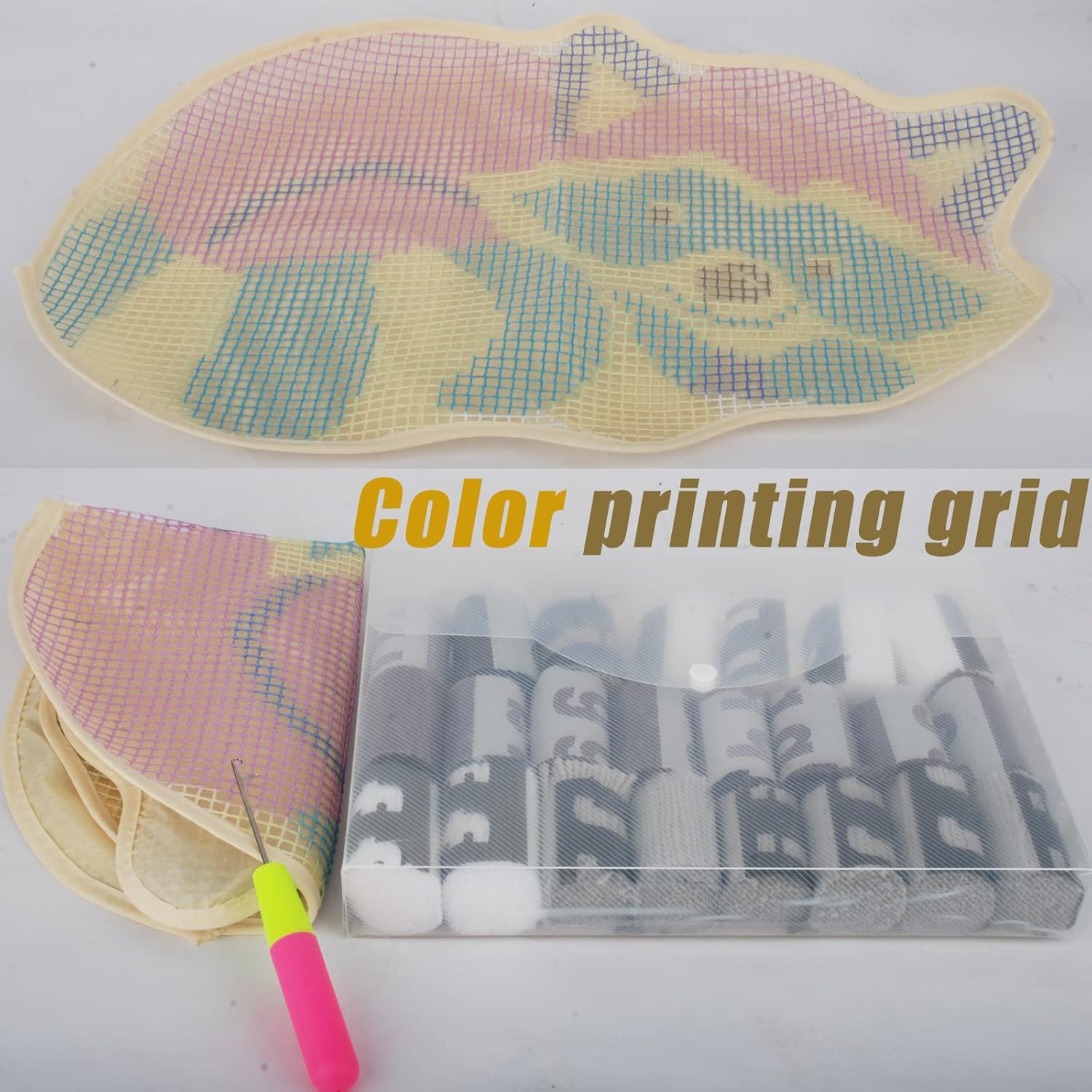 Gift2U Latch Hook Rug Kit for Adults Beginner, 3D Raccoon DIY Handmade Crochet Yarn Kit Animal Pattern Paint Embroidery Cushion for Home Decoration, 20X15 Inch image number 5