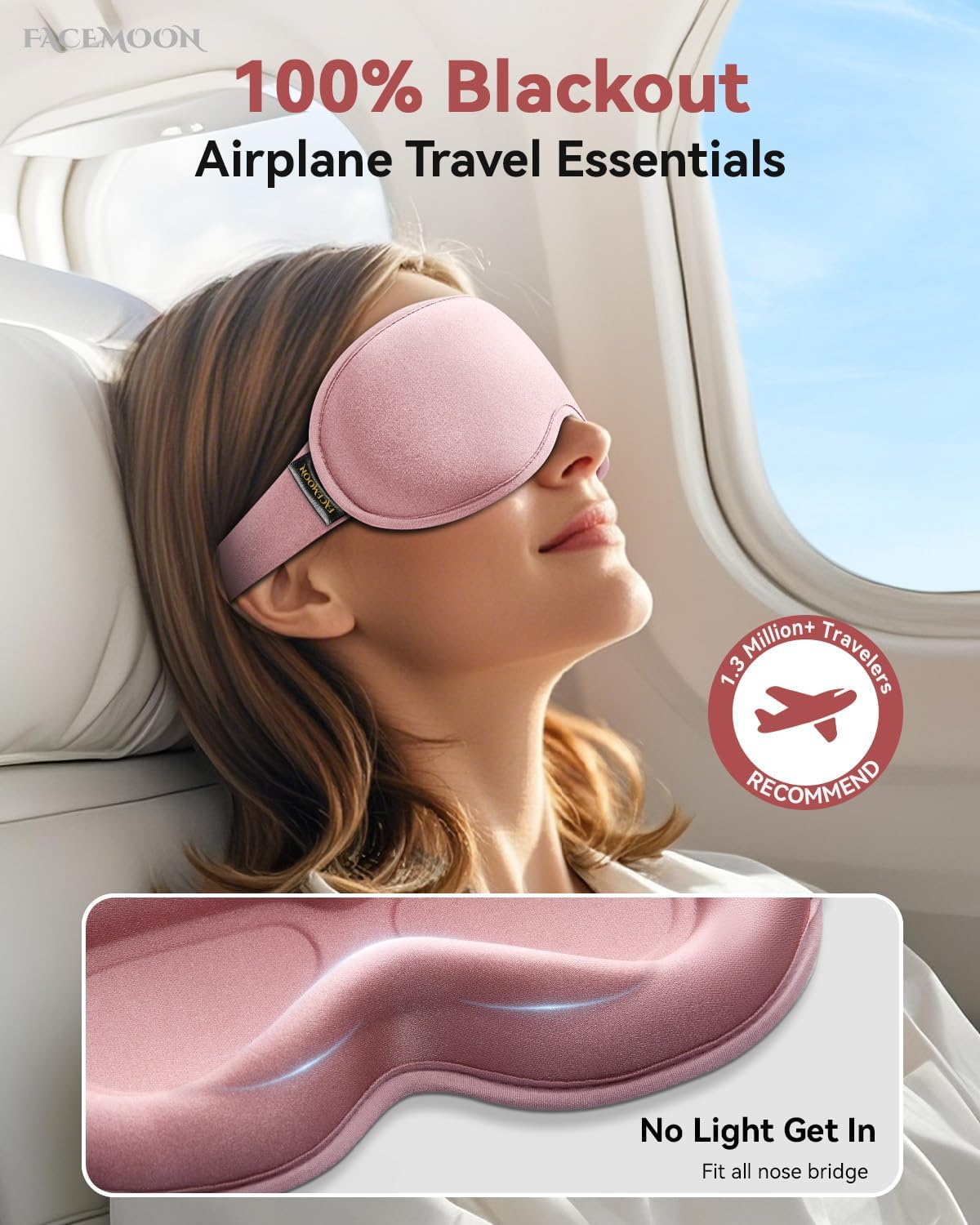 Sleep Mask for Women Men - 3D Contoured Cup, Weighted Sleep Mask, Light Blocking, FACEMOON Eye Mask for Sleeping, Soft Memory Foam, Night Shift Nurse, Travel, and Long Flight Essentials(Pink) - Pink image number 2