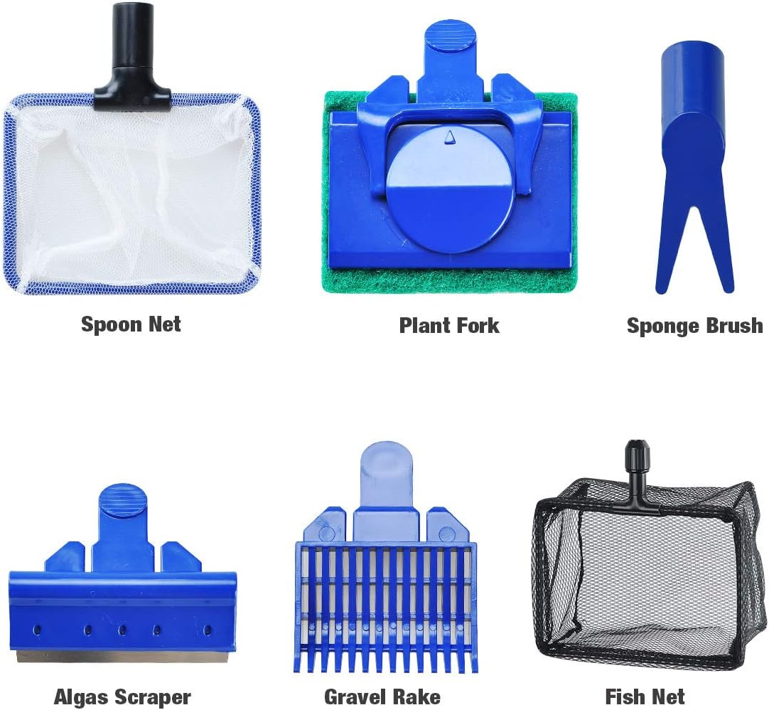 6 in 1 Aquarium Glass Tank Cleaning Kit, Spoon Net, Gravel Rake, Plant Fork, Scraper, Sponge, Connector, Fish Net Tool Set, for Domestic Fish Tank Maintenance image number 3