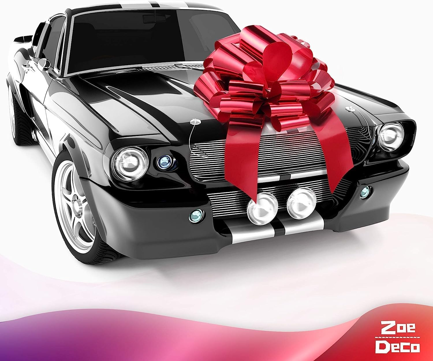 Zoe Deco - Big Car Bow - Metallic Red, 58 Cm - round Shape Gift Bows for Birthday, Christmas, Wedding Reception, Surprise Party - Large Gift Wrapping for Huge Present