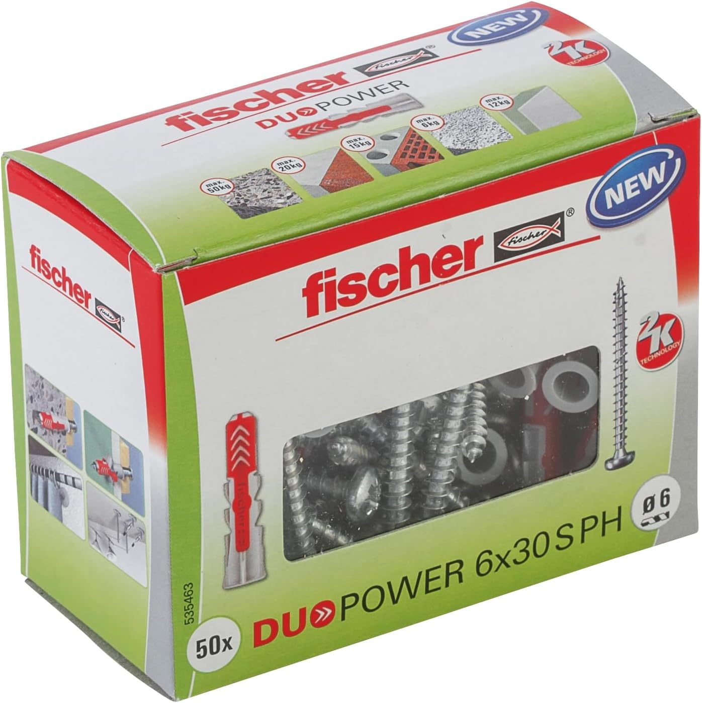 Fischer Duopower 8 X 65, Powerful Universal Plug with Intelligent 2-Component Technology for Fastenings in Concrete, Bricks, Stone, Etc., 50 Plugs without Screws image number 2