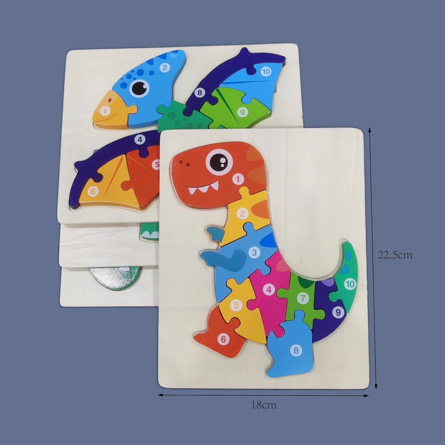 BEACENOV Toddler Puzzles,Set of 4,Large Wooden Dinosaurs Jigsaw Puzzle Toys for 2 3 4 5 Year Old Baby Boys Girls Gift,Montessori Preschool Learning Educational Toy [ Color & Shape Cognitive Skill ] image number 1