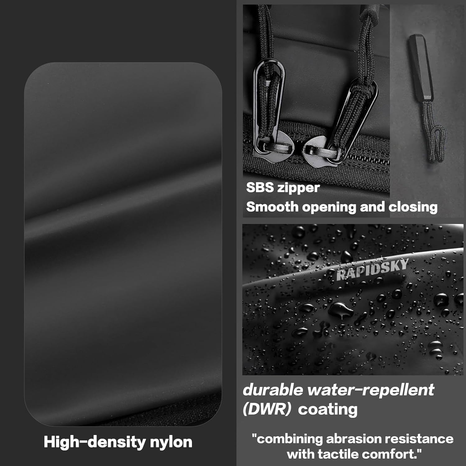 RAPIDSKY Lightweight Waterproof Messenger/Sling Bag - Adjustable Unisex Chest/Shoulder Pack Crossbody Shoulder Bag Backpack for Men and Women, Travel, Sports & Work - Soft Black image number 3