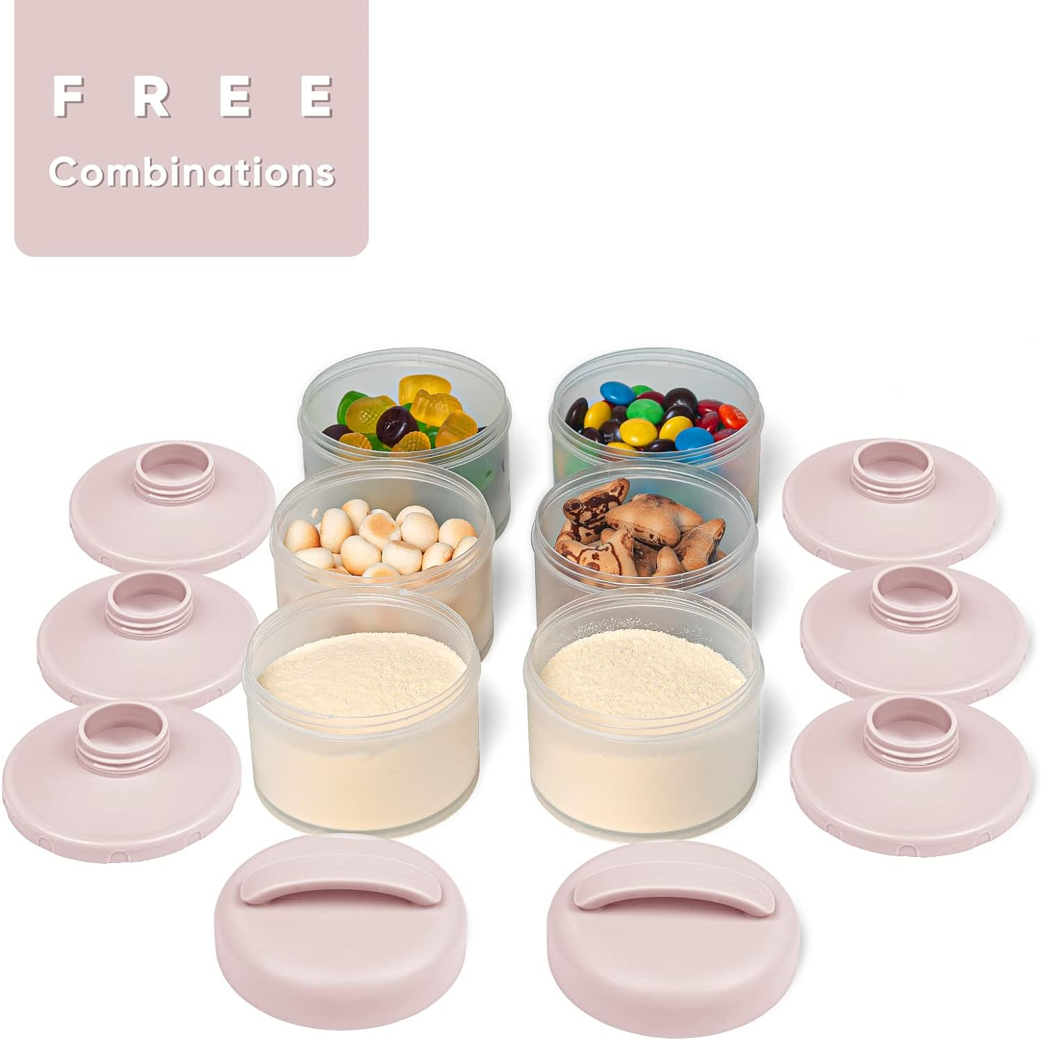 Termichy Stackable Formula Dispenser Portable Milk Powder Container, 2 Pack, Light Pink image number 4