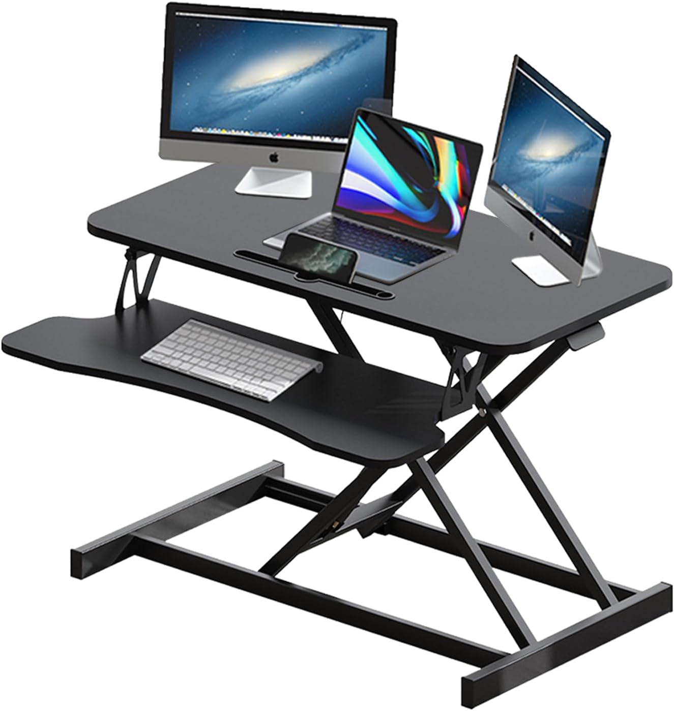 81Cm Height Adjustable Stand up Desk Converter, Sit to Stand Dual Monitor and Laptop Workstation with Wide Keyboard Tray for Office Home image number 1