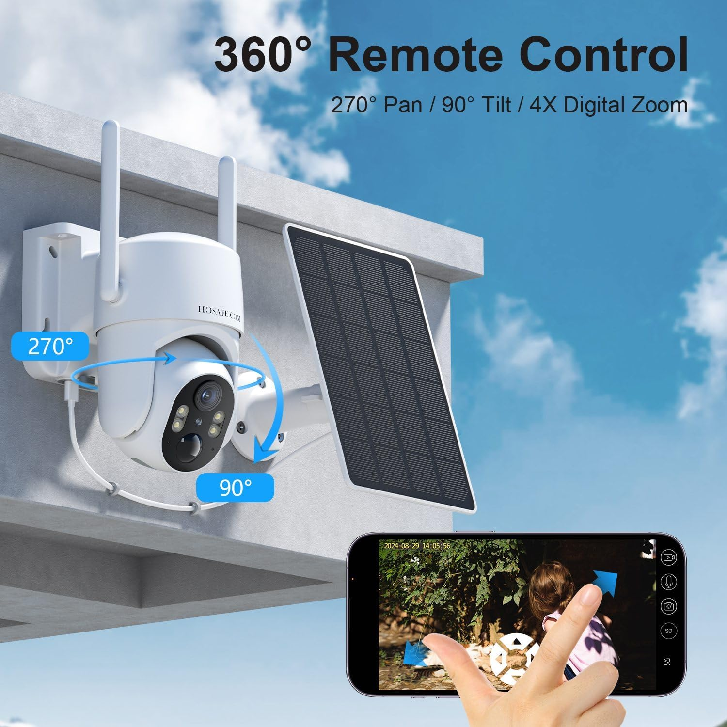 360&deg; PTZ Wifi Camera, Solar Security Camera Outdoor, CCTV Camera for Home Surveillance, 2K HD Color Night Vision, 2-Way Audio, PIR Human Detection, Sd/Cloud, Phone App Alerts image number 5