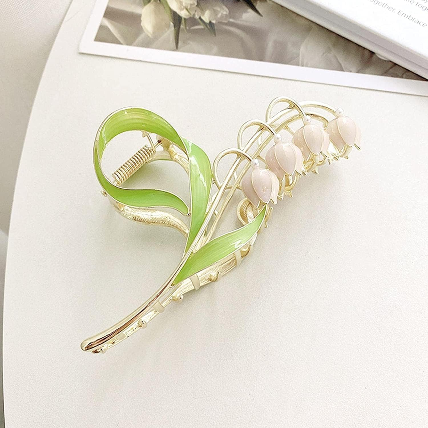 Pink Lily of the Valley Flower Hair Clips, Large Metal Claw Clip,Orchid Clamps,Lily Jaw Clamp Hair Styling Accessories for Thick Thin, Clips and Barrettes image number 4