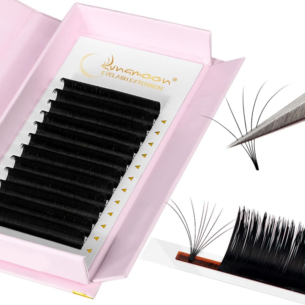 Easy Fan 2D 3D 4D 5D 6D 7D 10D Eyelash Extension Volume Russian Natural Silk Individual False Eyelashes for Professional Salon Lunamoon (1.7-D, 13 Mm)