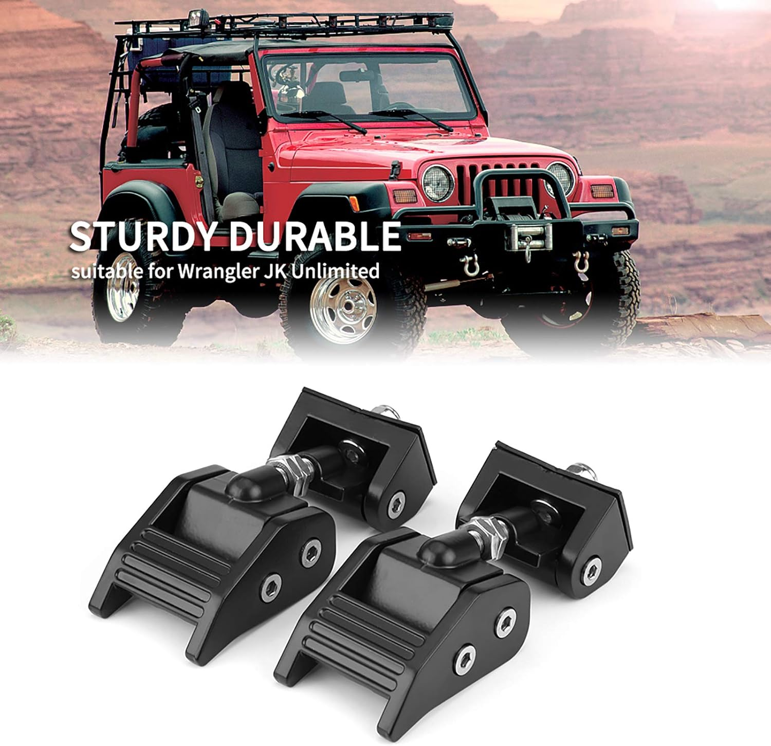 Premium Metal Hood Lock Latch Bracket Buckle Kit Hold down for JK Unlimited 2007-2017, Easy Installation, Firmly Keeps Hood from Flipping Fit for Over, Fit for JK Unlimited image number 1