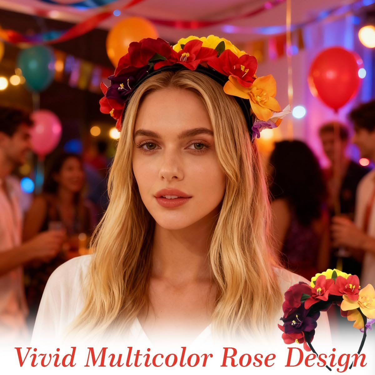 Mexican Flower Crown Headband Halloween Flower Headband Bohemia Floral Hairband Rose Flower Crown Party Costume Day of the Dead Headpiece Cosplay Hair Accessories