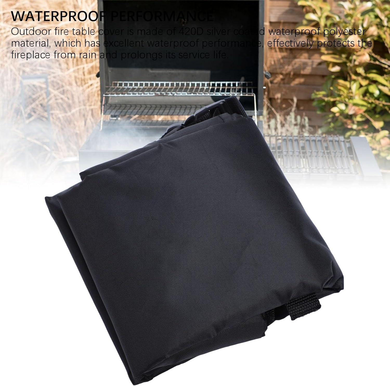 Large Rectangular Fire Pit Cover - 420D Silver Coated Waterproof UV Outdoor Fire Table Cover for Outdoor Patio Gas Fire Table image number 6