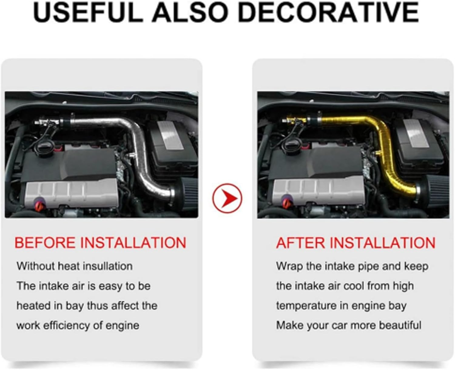 Sporacingrts 2PCS 2" X 65.6'（20M） Gold Adhesive Backed Heat Barrier Tape Glass Fiber Heat Shield Reflective Tape Wrap Roll Compatible with Car Intake Pipe Engine Bay Etc image number 6