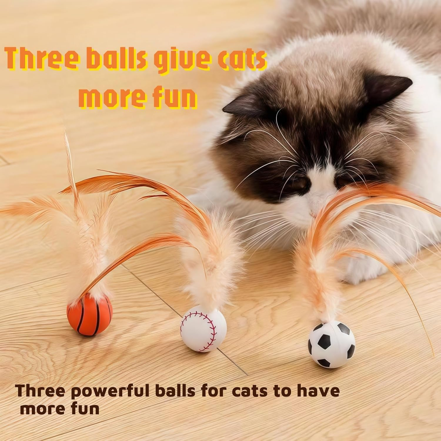 3 PCS Cat Bouncy Ball with Feather,Cat Feather Toys, Feathered Bouncing Cat Balls, Rubber High Rebound Nteractive Cat Toy Ball, Bouncy Tails Cat Toys for Indoor Outdoor Cats Pet image number 5