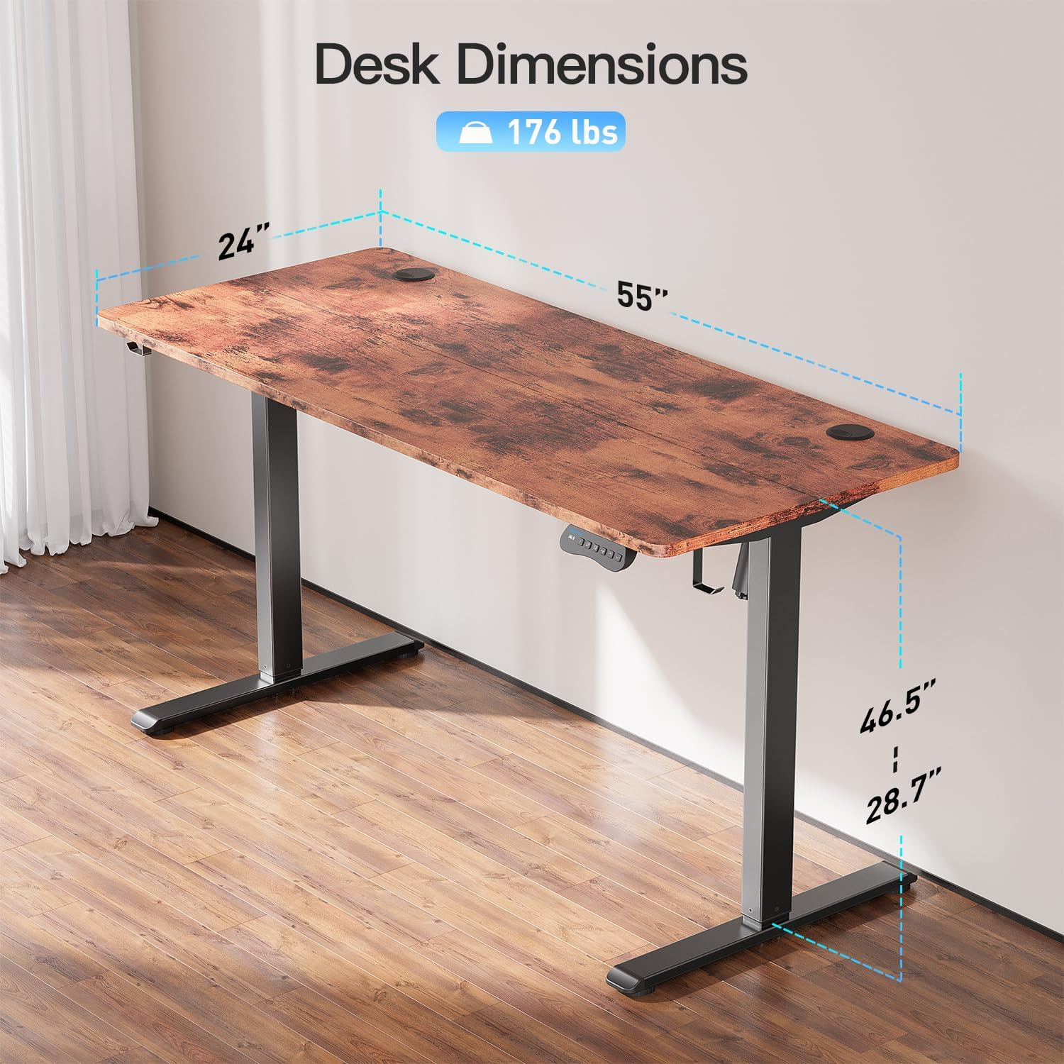 MOUNTUP Electric Standing Desk 140X60Cm (55X24) Height Adjustable, Sit Stand Desk with Memory Controller, Ergonomic Stand up Table for Home Office with Splice Board, Rustic Brown - Oak image number 6