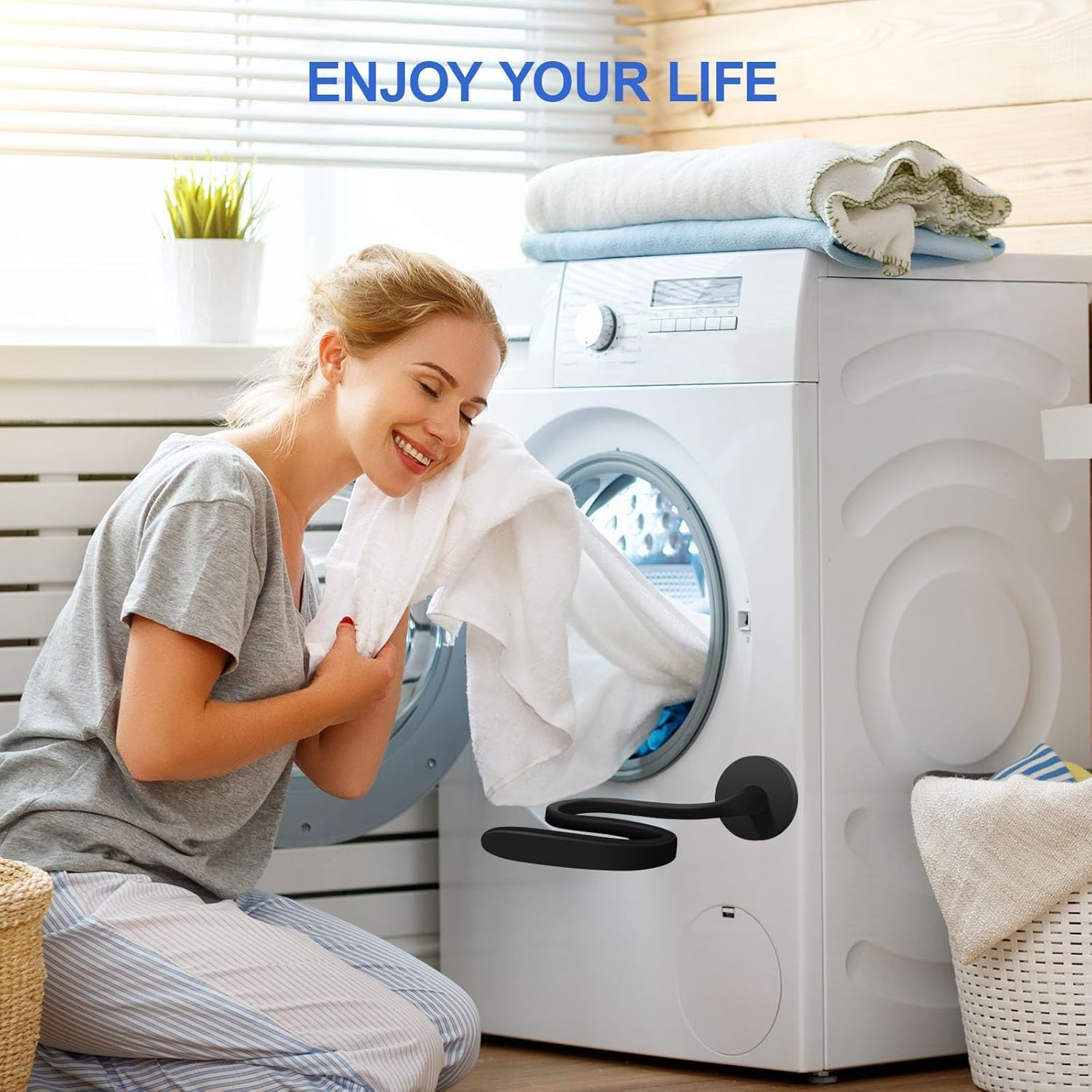 Front Load Washing Machine Door Stopper - Tool-Free Installation Washer Door Prop, Stainless Steel Holder to Keep Washer Ajar, Prevents Mold/Mildew Odors (Black) - Black image number 6