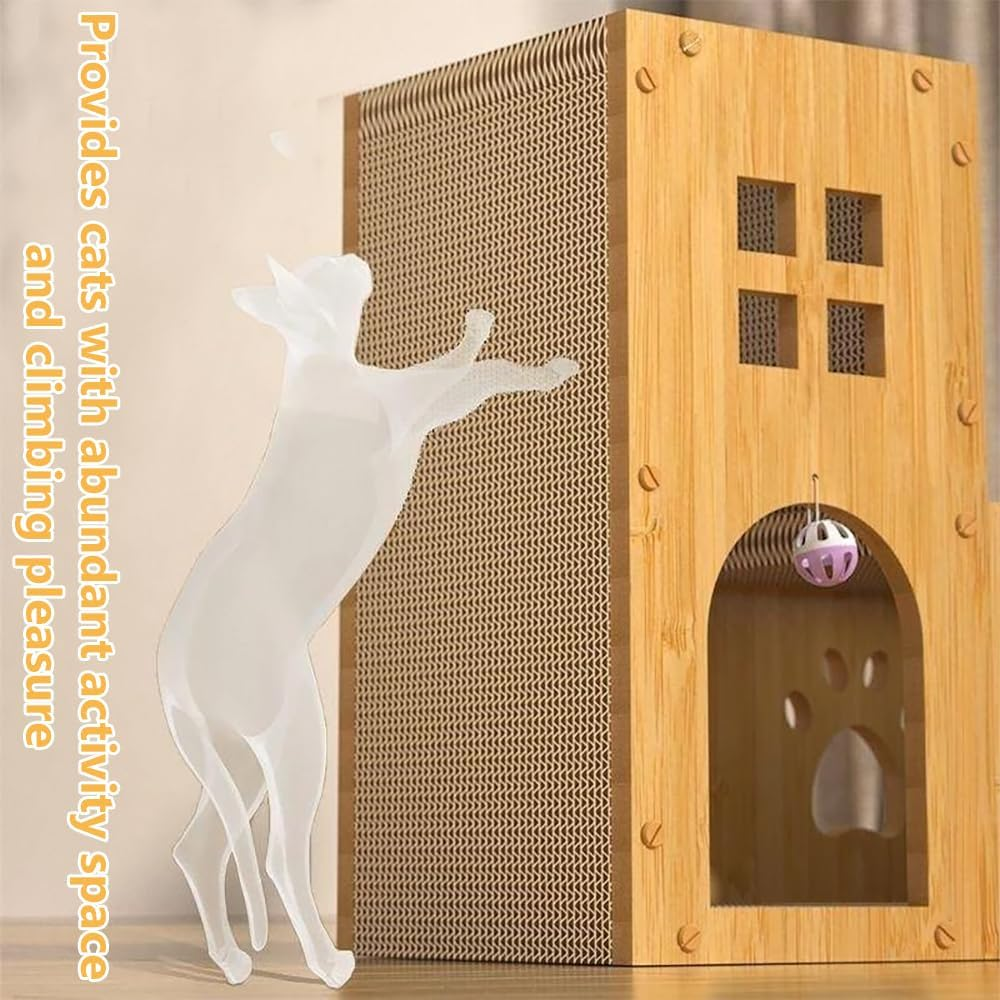 TOMVAES 2-In-1Cat Scratcher House, Pussy Scratching with Hanging Toy, Sturdy Moggy Room, Pussy Bed, for Cats of All Ages image number 2