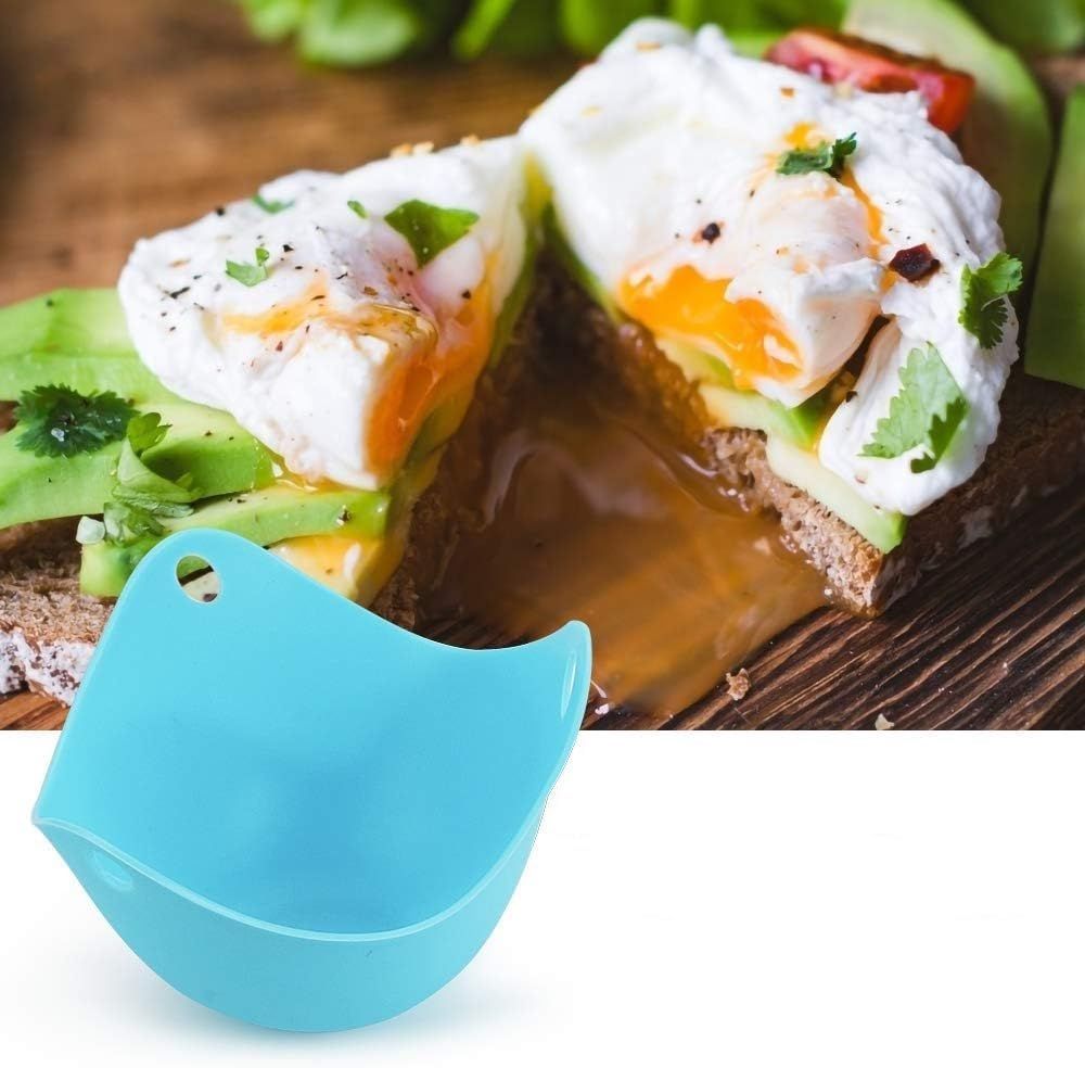 4Pcsthickened Food Grade Silicone Egg Poacher Cups, Cookware, Boiler Steamer, Microwave (Green+Blue+Purple+Yellow, 9.63 * 6.1Cm) image number 2