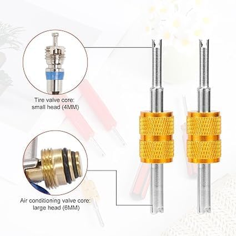 A/CHVAC Air Conditioner Dual Heads Valve Stemcore Remover Tool,7Pcs A/C Air Conditioner Valve Core Remover Tool Valve Stem Removaltool,Single and Dualheads Air Conditioningvalvecore Remover Tool