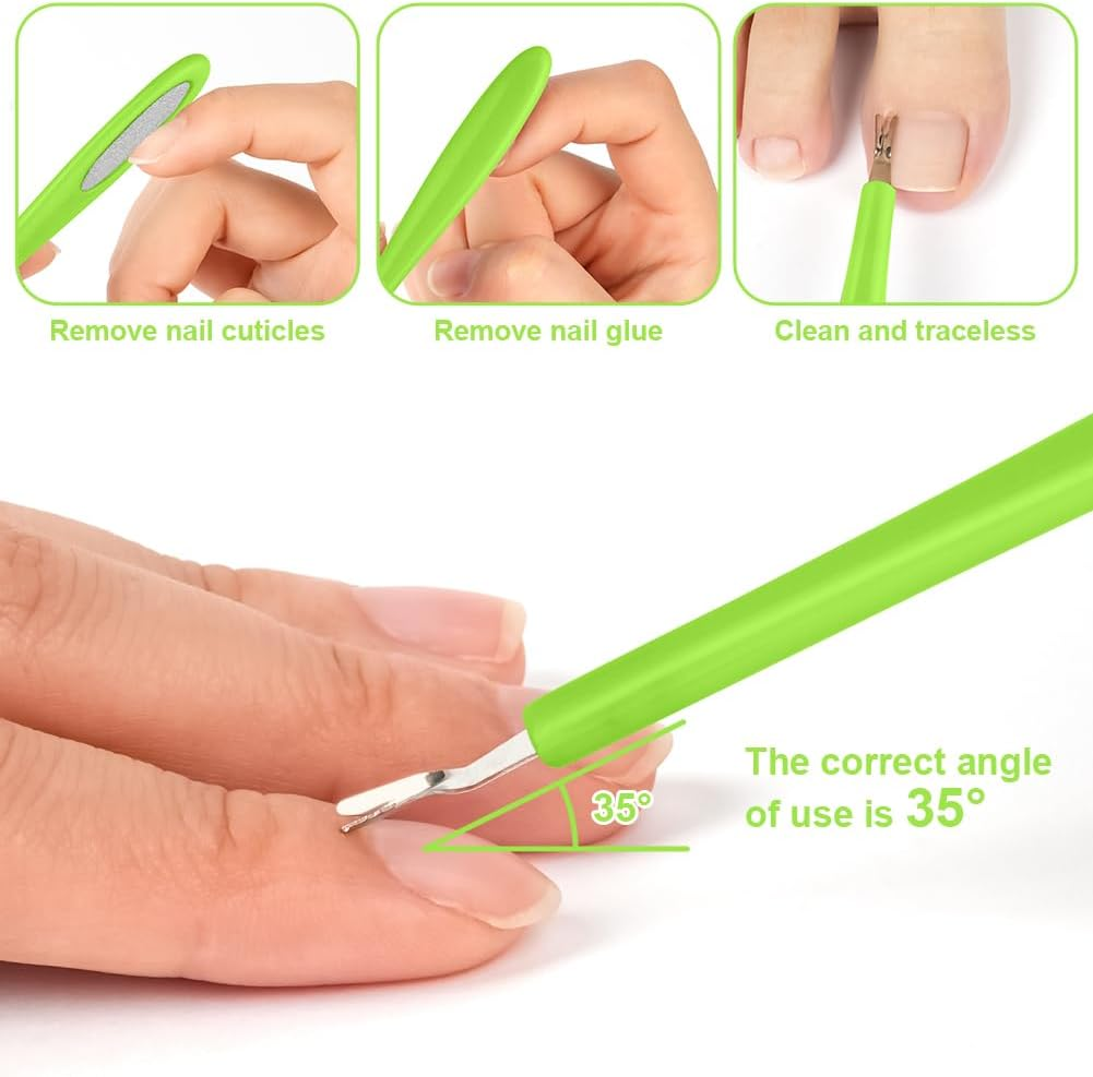 Alaoo Pack of 4 Cuticle Pushers, Cuticle Trimmer for Women, Cuticle Pusher Gentle for Nail Bed, Plastic Handle, Cuticle Pusher, Nail Art Tools for Processing Cuticle, Manicure, Green image number 1