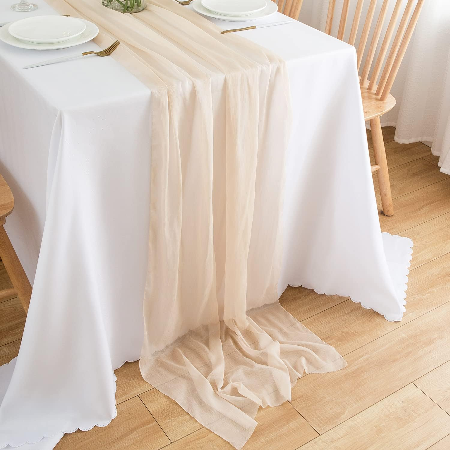CHUQING Table Runner Dark Green Chiffon Long Table Runners 27X120 Inches Sheer Wedding Runner