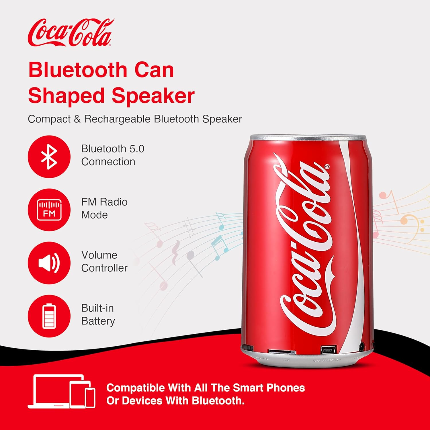 Coca-Cola Can Shape Bluetooth Speaker, Portable Wireless Speaker with Bluetooth 5.0, AUX, USB Slot & TF Slot | Loud Bass Sound | Compact Design for Indoor & Outdoor Use & Travel image number 1