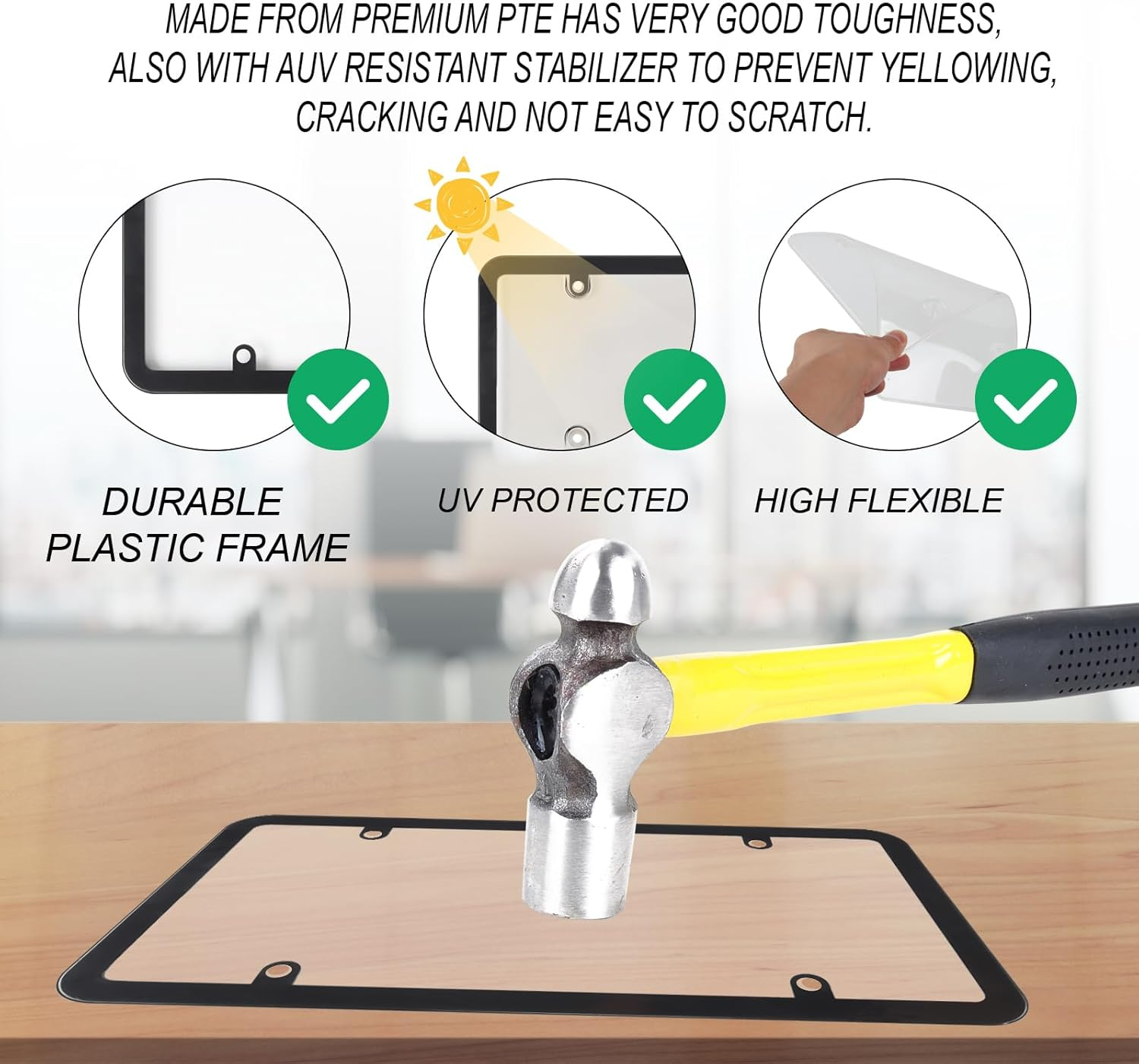 2Pack Transparent License Plate Cover and Frames,Clear Front and Rear License Plate Holder,Unbreakable Car Licence Plate Frame Protector Fits Any US Plates with Screws & Caps (Black Frame) image number 1