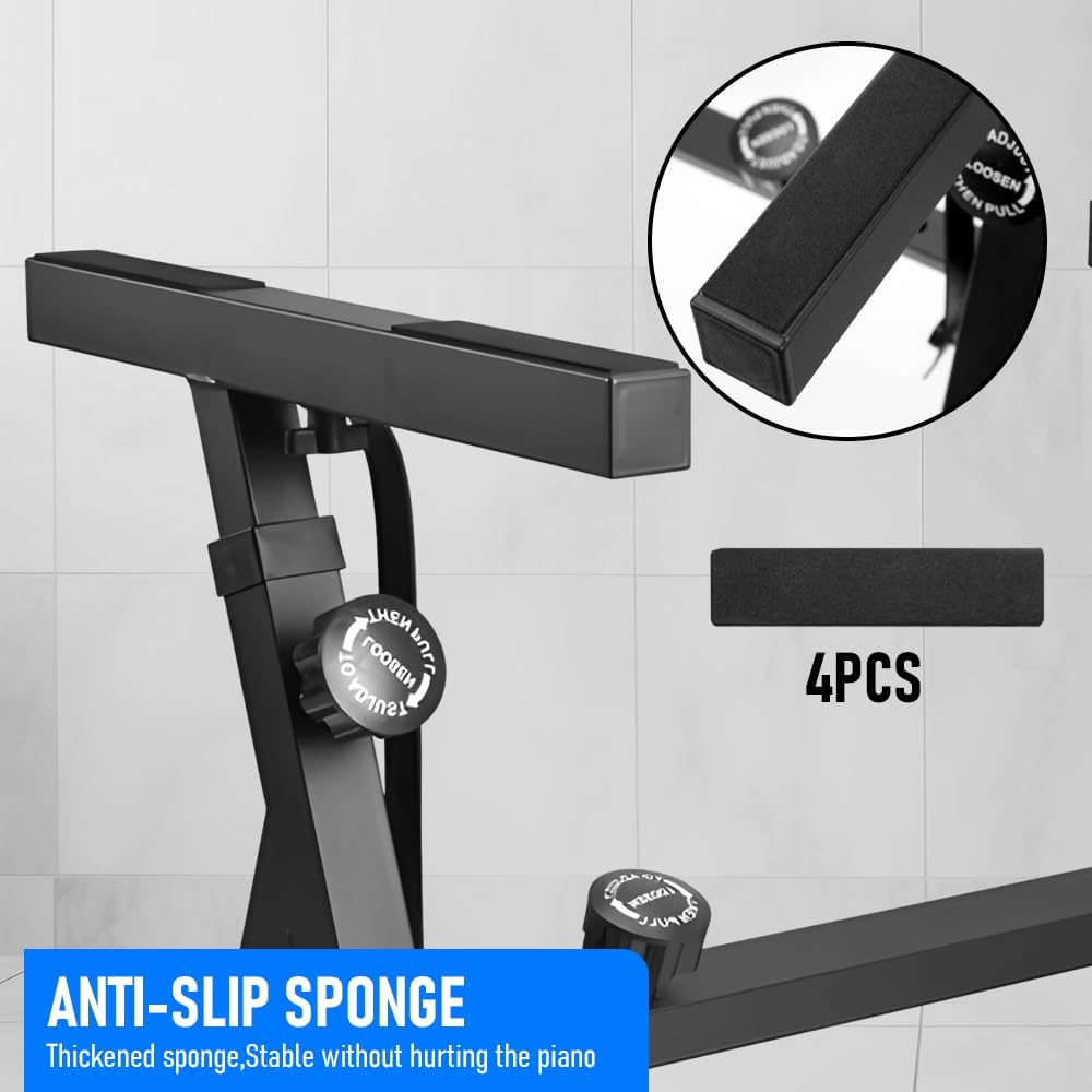 ALSTON Piano Keyboard Z Stand with Wheels Portable Heavy-Duty Piano Keyboard Stand, Music Electronic Keyboard Stand Adjustable Height 60 to 93CM Width 56-100CM, Fits 54-88 Key Electric Pianos - Black image number 2