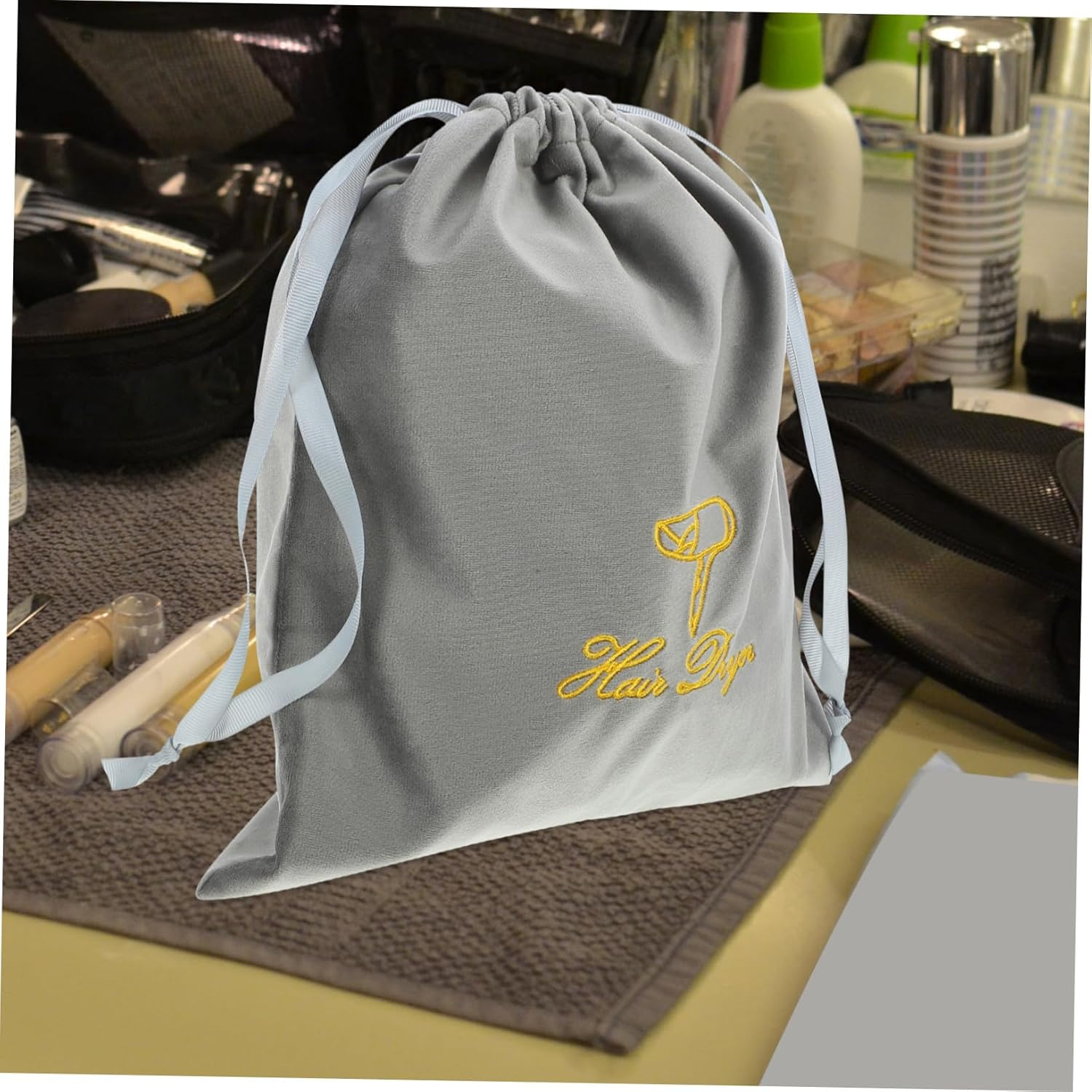 SOESFOUFU Embroidered Hair Dryer Travel Bag Lightweight Cloth Drawstring Pouch Compact Organizer for Hair Tools and Accessories Portable Protective Storage for Styling Equipment image number 3