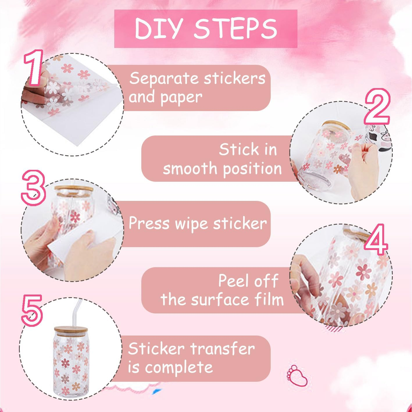 UV DTF Cup Wrap Transfer Sticker for Glass, 15Sheets Rub on Transfers Stickers for Crafting Furniture-Diy Waterproof Decals UV DTF Transfer Sticker for 16OZ Libbey Glass Cups (Mix 2) image number 1