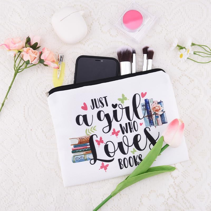 Book Lovers Gifts Makeup Bag Bookworm Bookish Women Christmas Birthday Gifts for Reader Book Lover Girls Inspirational Gift Librarians Just a Girl Who Loves Books Cosmetic Bags image number 4