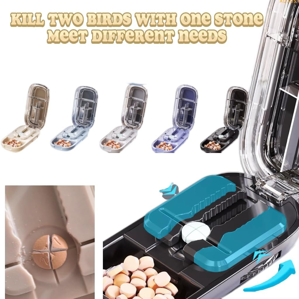 Echu Pill Cutter, Echu Pill Splitter, Adjustable 1/2 1/4 Splitter for Large, Small and Tiny, with Improved Sharp Blade, Professional Portable Pills Cutter for Small and Tiny Pills(Black)